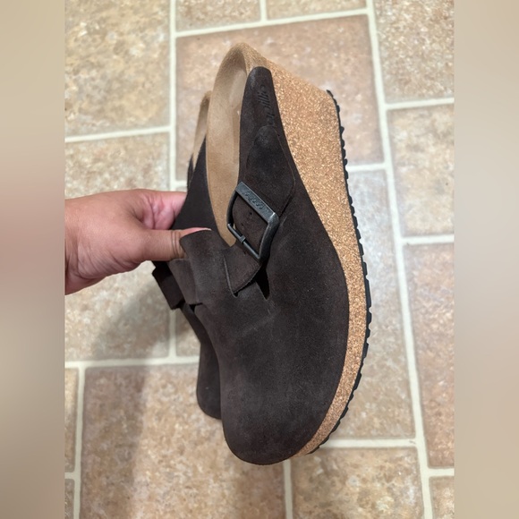 Birkenstock Papillio Fanny Dark Tea Brown Suede Wedges 38 - Picture 3 of 6